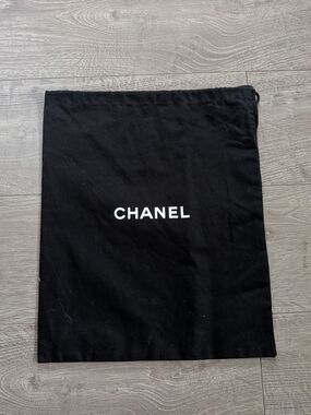 CHANEL Black Dust Drawstring Pouch with White Logo